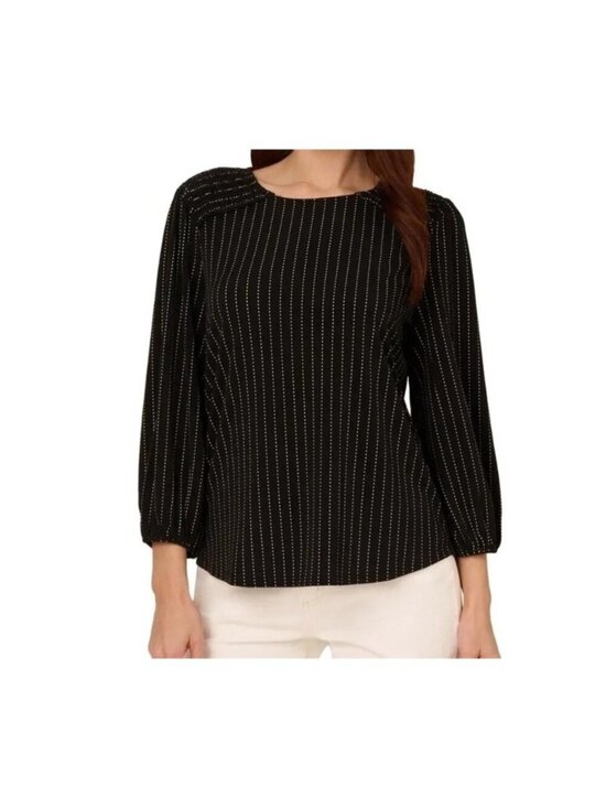 Adrianna Papell Tops - NWT Adrianna Papell Women's S Black Blouse Striped 3/4 Sleeve Keyhole Back M1329